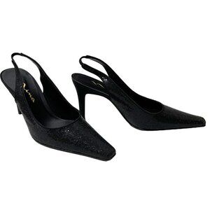 Nina Women's Taren Heels Size 8.5M Black Crystal Sling Backs Pointed Toe w/ Box